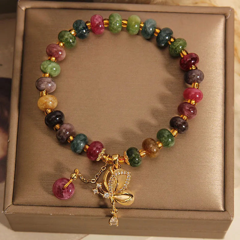Women's colourful butterfly bracelet with alloy construction and bead decoration