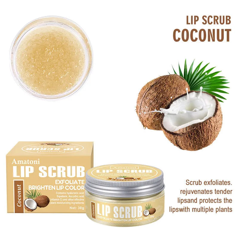 Amatoni fruit flavour lip scrub cream in 30g packaging for exfoliating and moisturising lips.