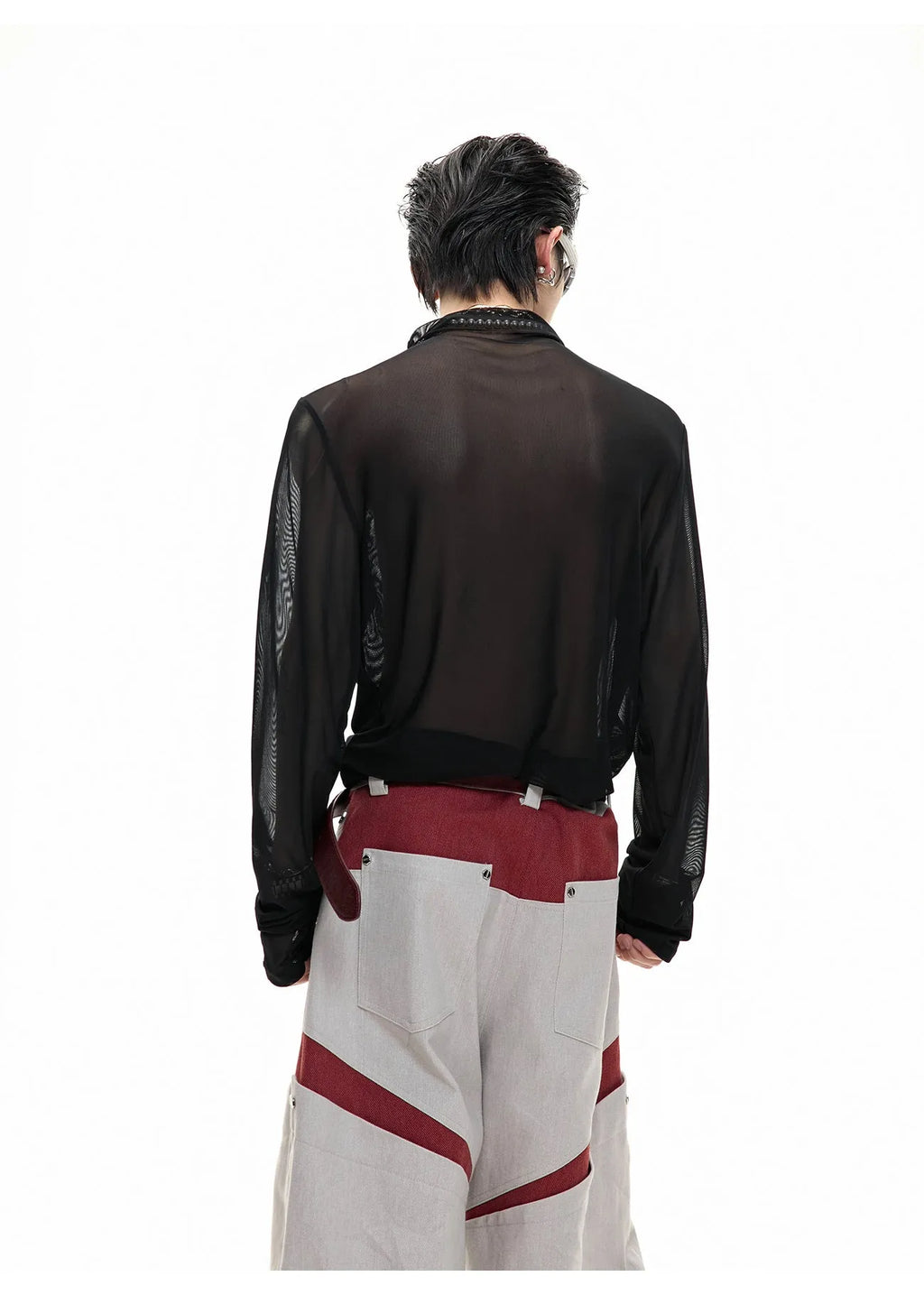 Niche Mesh Ice-feeling Slim Bottoming Shirt long sleeve top in black or white, slim fit.