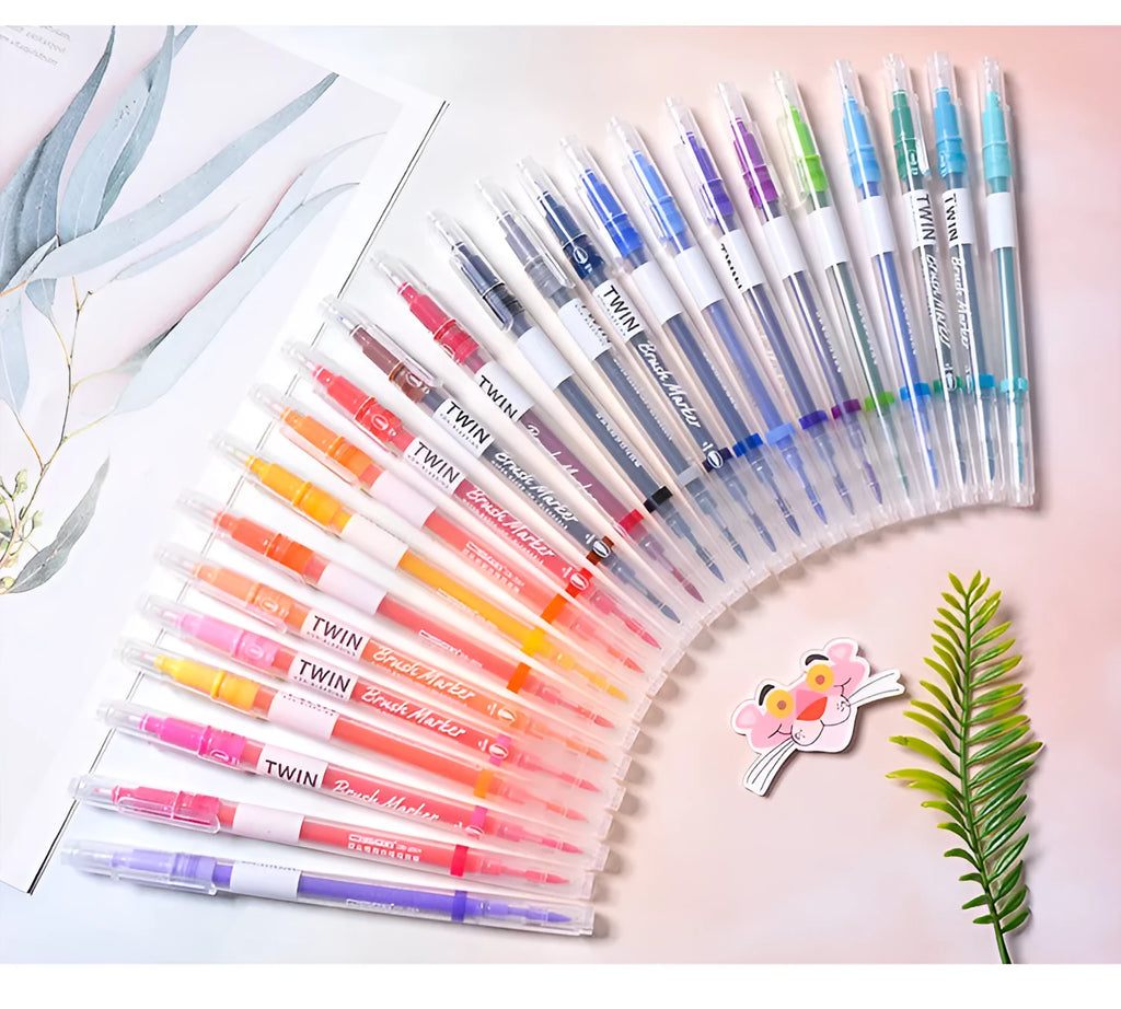 Set of colour calligraphy art hair note pens, available in packs of 6, 12, 24, or 36 fineliner markers.