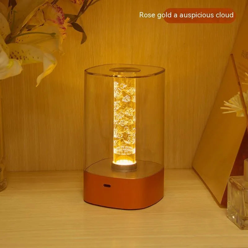LED touch atmosphere bedside lamp with USB charging in rose gold finish