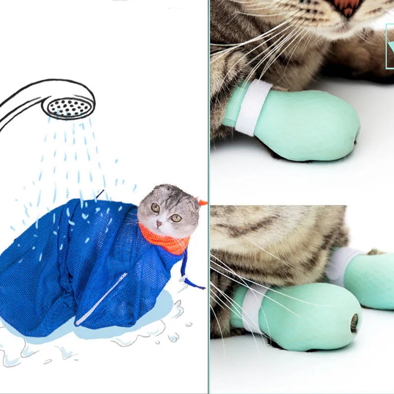 Green silicone cat anti-scratch foot covers with adjustable straps, set of 4 pieces