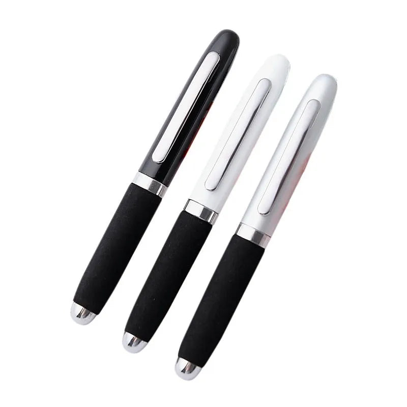 Silver EVA metal cap ballpoint pen with a 1.0mm tip on a notepad.