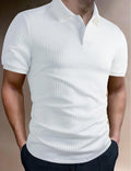 Striped men's polo shirt with short sleeves in loose fit casual style