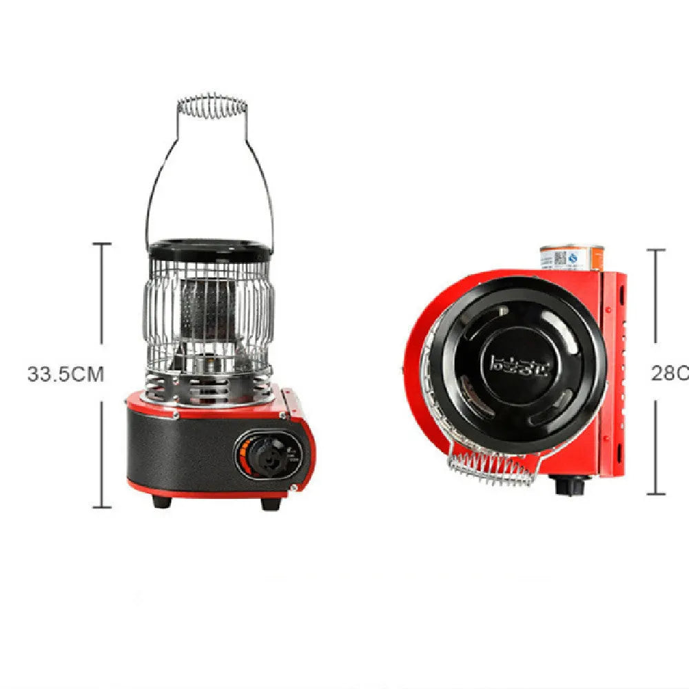 Multifunctional outdoor camping stove heater in army green with gas canister connection point