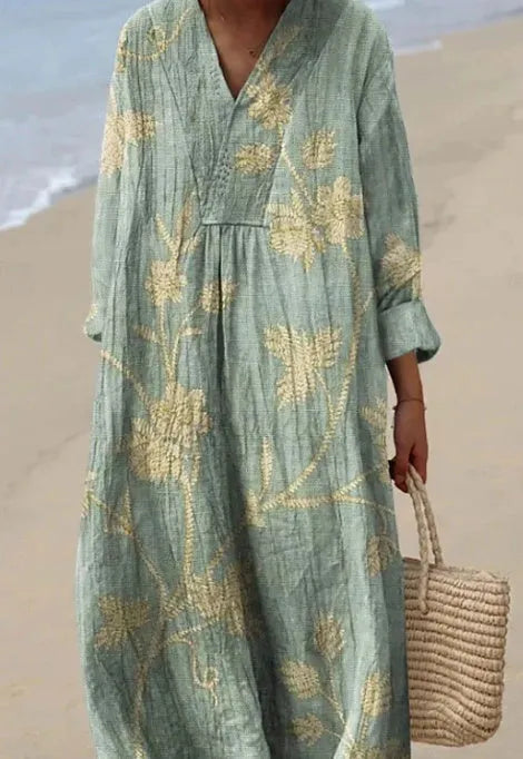 Casual long floral shirt dress with a 3D printed pattern and a wide waist.