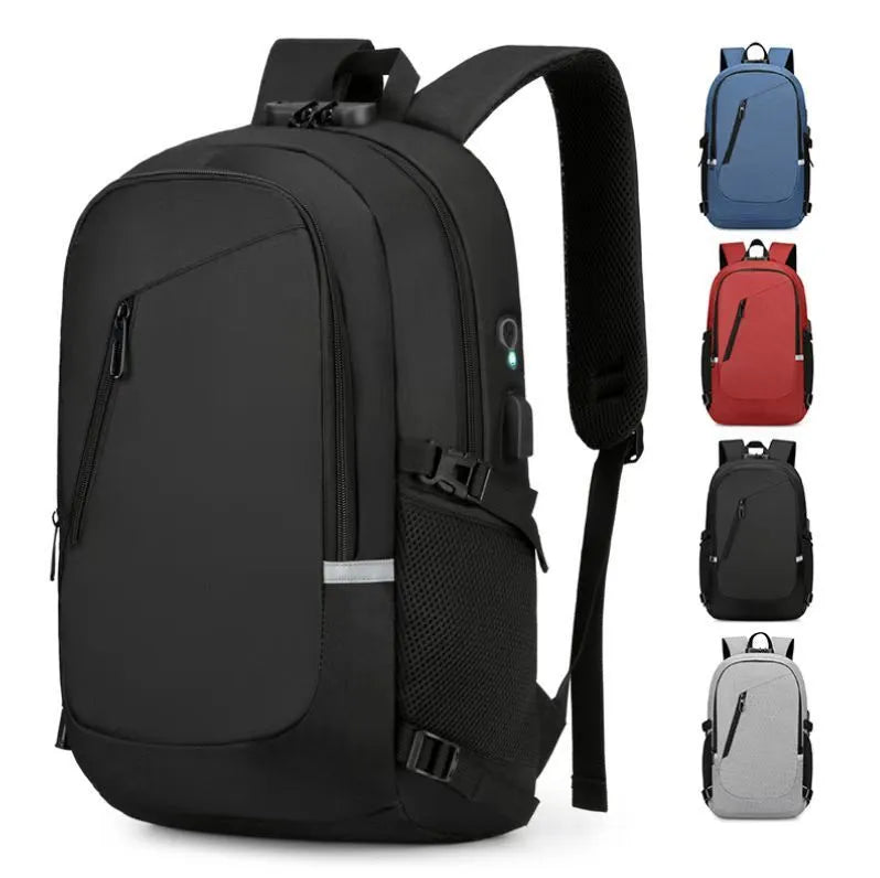 Oxford cloth computer backpack with street trend style showing 20-35L capacity and grey colour option