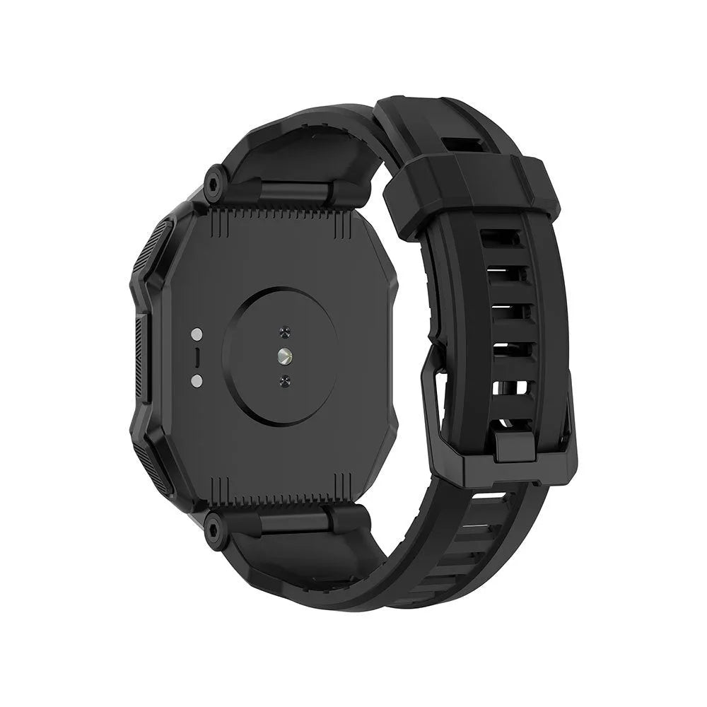Solid silicone vent watch strap for Huami Amazfit Ares A1908 in black, 121+91mm, with tool knife