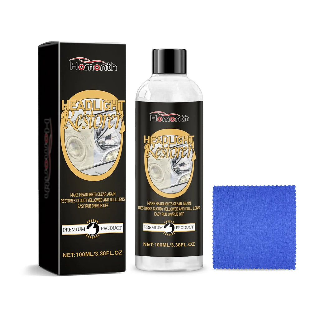 Car headlight polishing kit with 100ml care solution bottle and microfibre towel