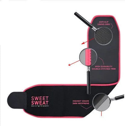Neoprene waist trimmer belt for women in black, available in sizes S to XXL