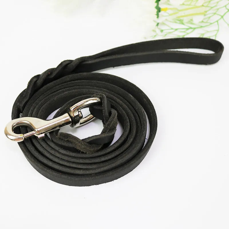Thickened light brown cowhide leather dog lead for large dogs, shown at 160cm length.