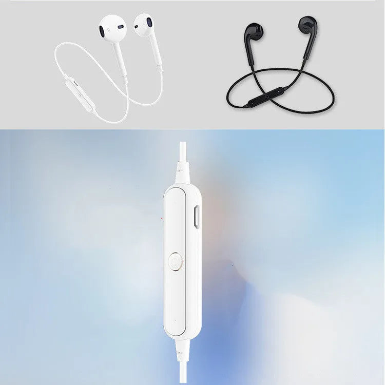 Mini sports portable binaural stereo Bluetooth headphones in black with USB charging cable