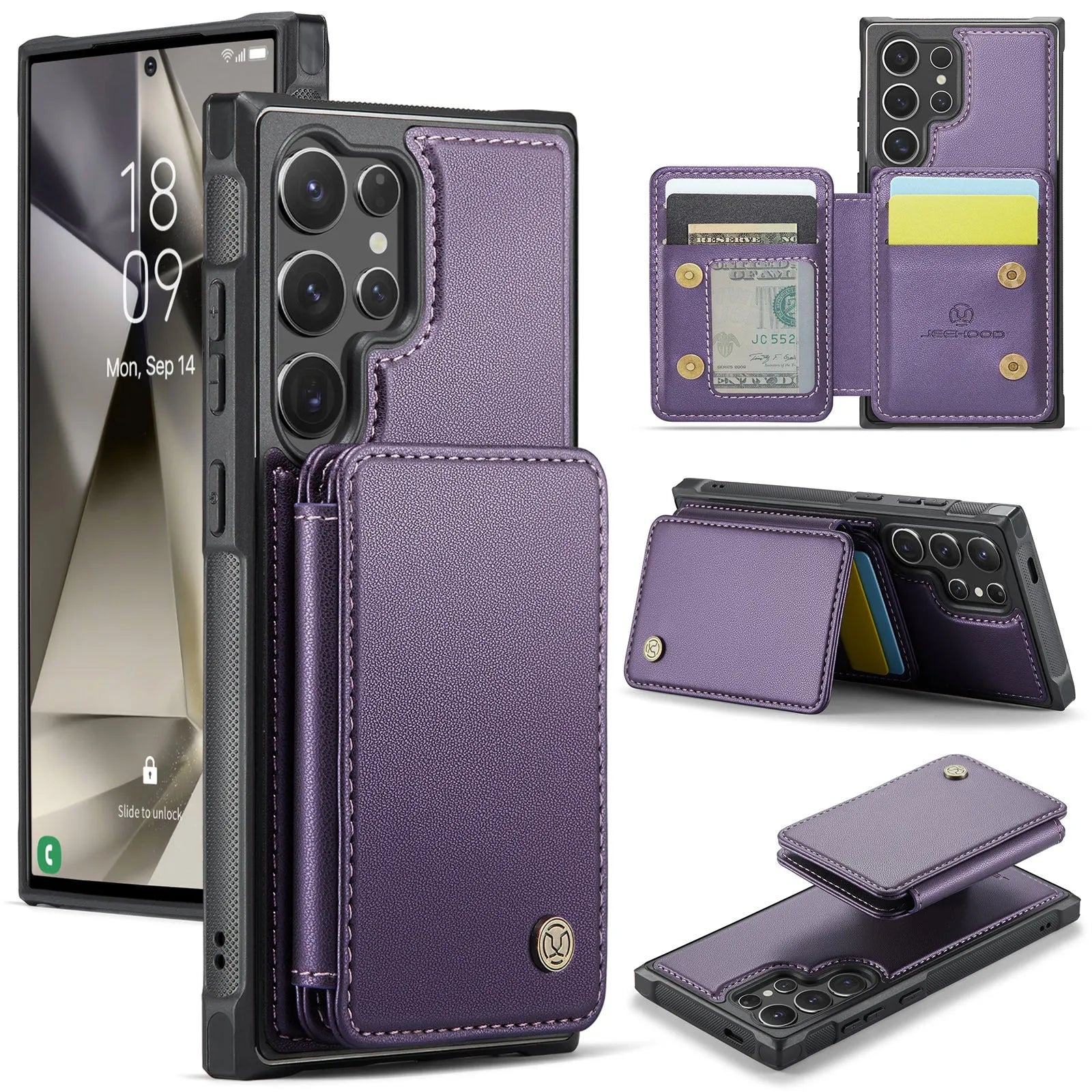 Magnetic card business drop-resistant leather phone case for Samsung, anti-fall wallet style with card slot, imitation leather, black colour