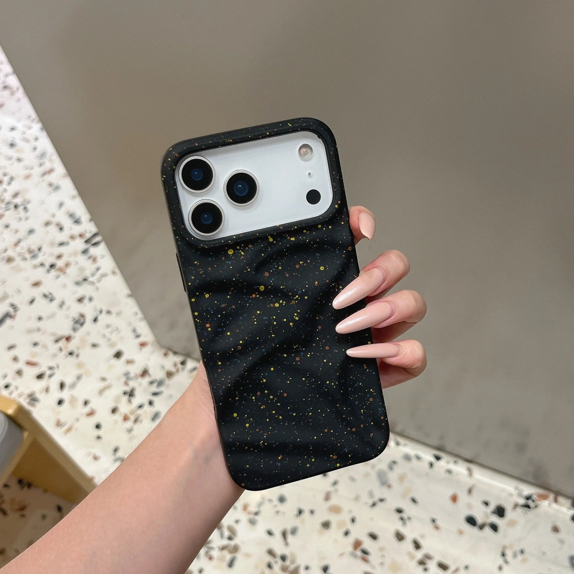 TPU phone case with splash ink pattern in black, compatible with iPhone 11-17 series, anti-fall anti-fingerprint cover