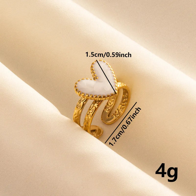 304 stainless steel heart-shaped drip open ring with polished finish, unisex geometric style
