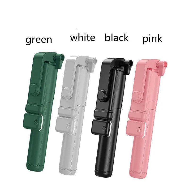 Aluminium alloy Bluetooth selfie stick with integrated tripod base and 360-degree rotating phone holder in black colour.