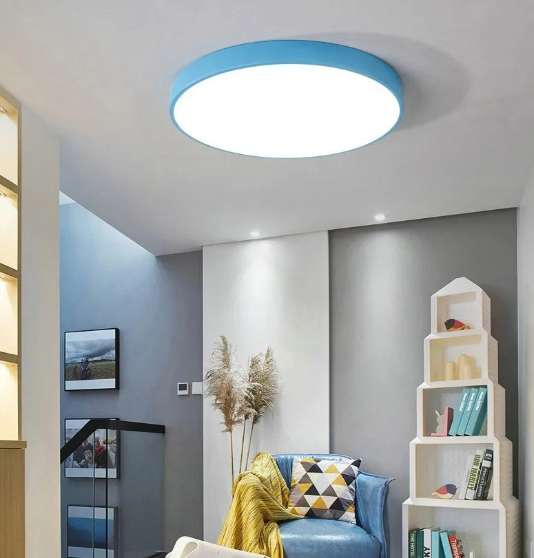Ultra-thin 22cm 12W LED ceiling light with remote control dimming for modern minimalist rooms