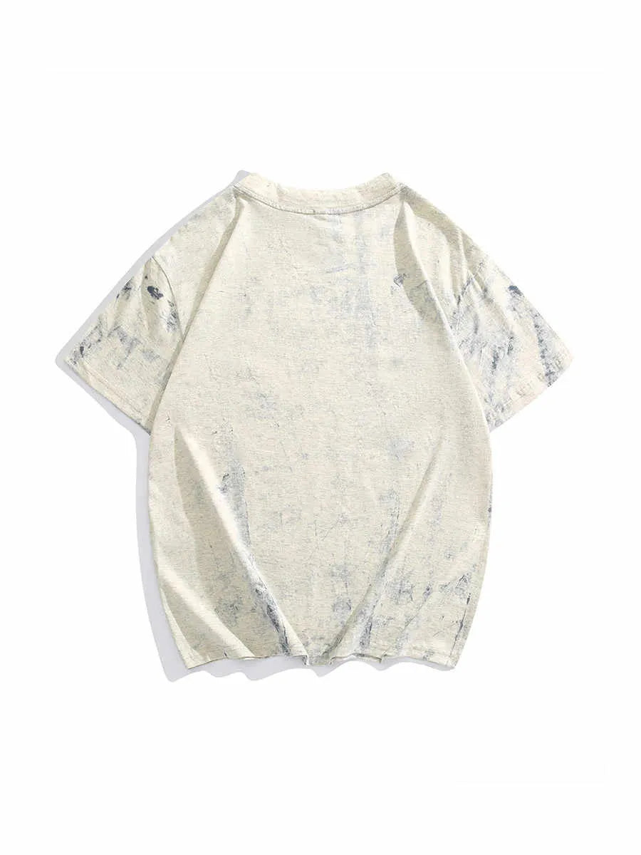 Grey tie dye printed cotton T-shirt with loose fit and half sleeves