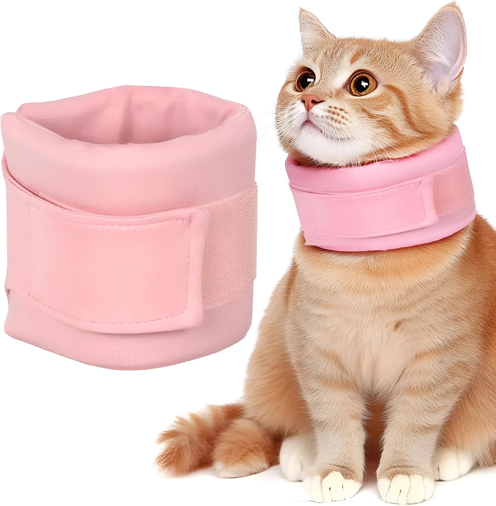 Soft fabric cat recovery collar in grey colour showing adjustable design for neck support