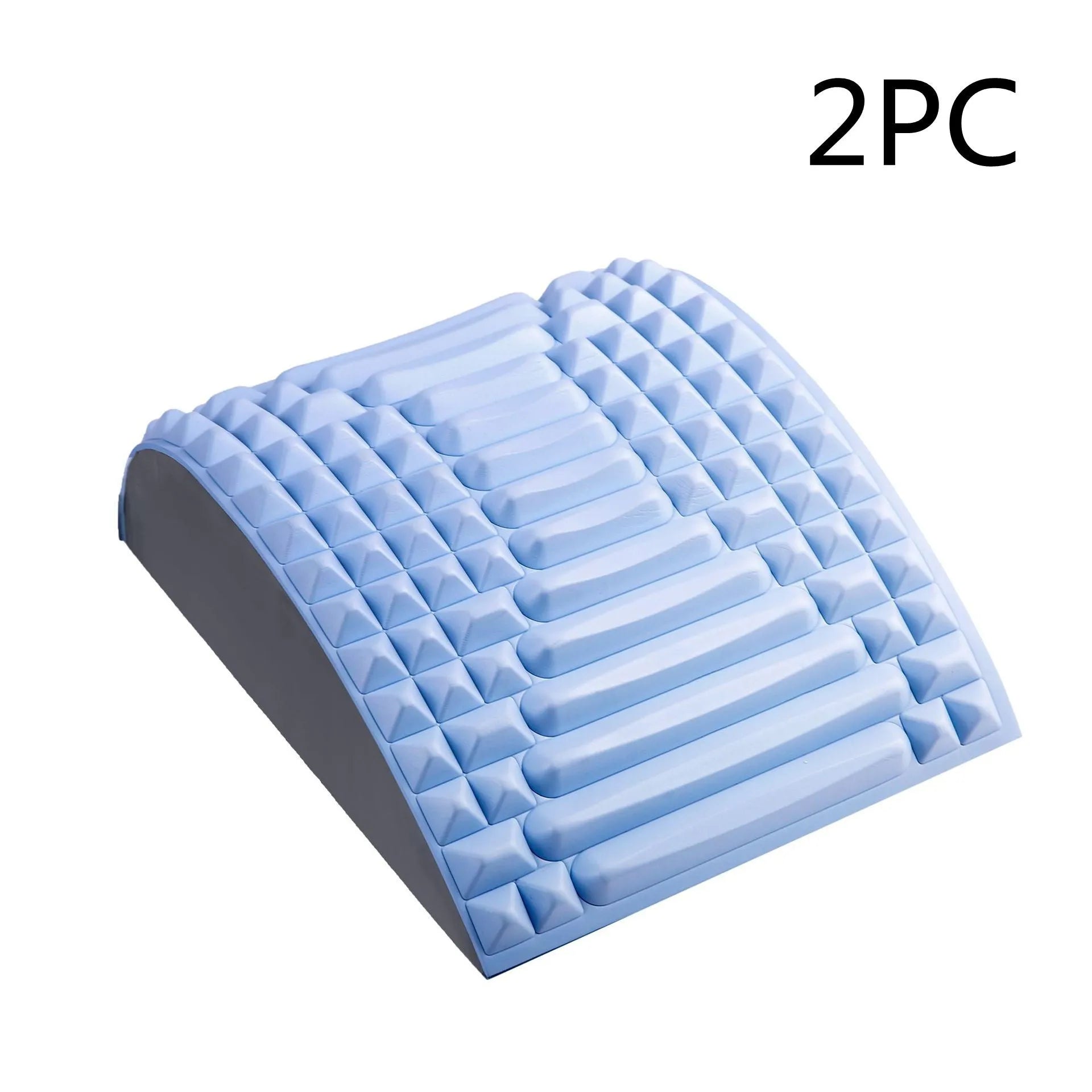 Blue EVA foam back stretcher pillow for lumbar support and acupressure massage.