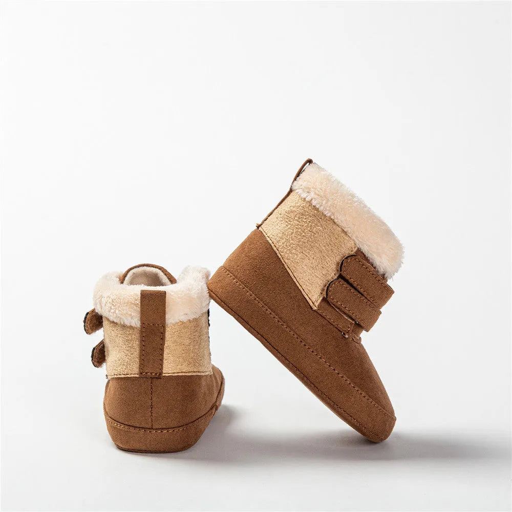 Boys' Casual Solid Colour Plush Lined Cotton Shoes from Fashion Plush with Soft Artificial PU Upper, Outer Sole Lengths 11.5cm, 12.5cm, 13.5cm for Toddlers Aged 12-36 Months and 24-48 Months in Black, Brown, Grey, Navy Blue, Rose Red