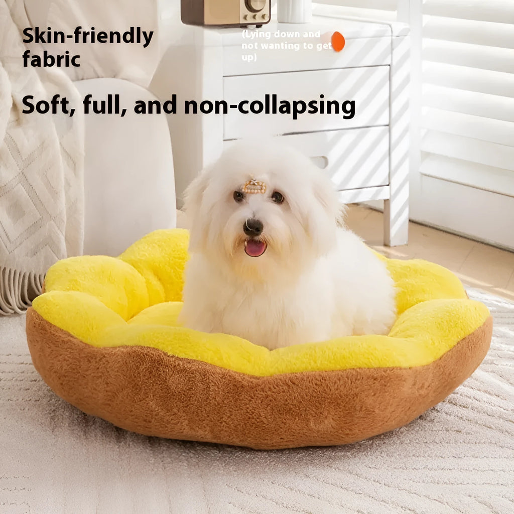 Round grey and black plush cat bed with high walls and a removable inner nest liner.