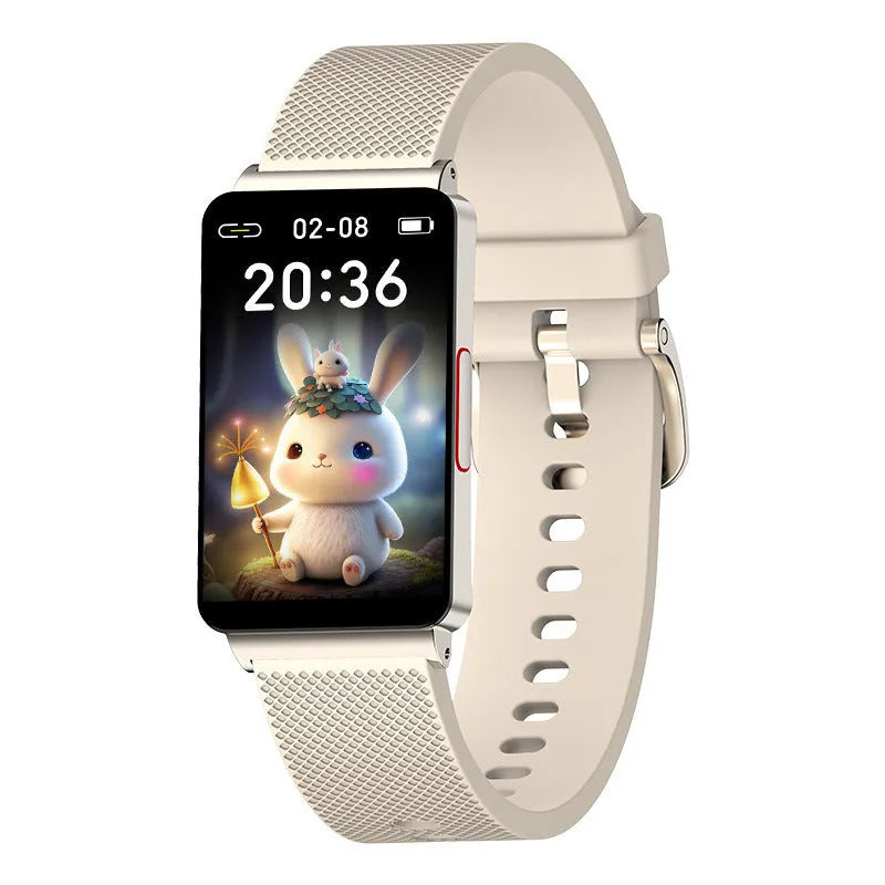 Blood glucose smart bracelet with touchscreen on a wrist, showing black, gold, and silver colour options.
