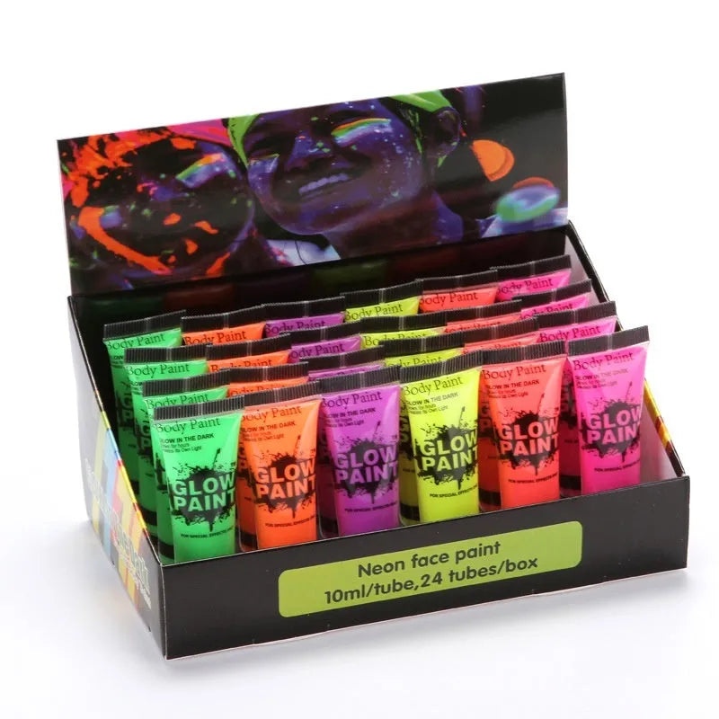 25ml pot of neon green face and body paint, labelled as safe and non-toxic gouache.