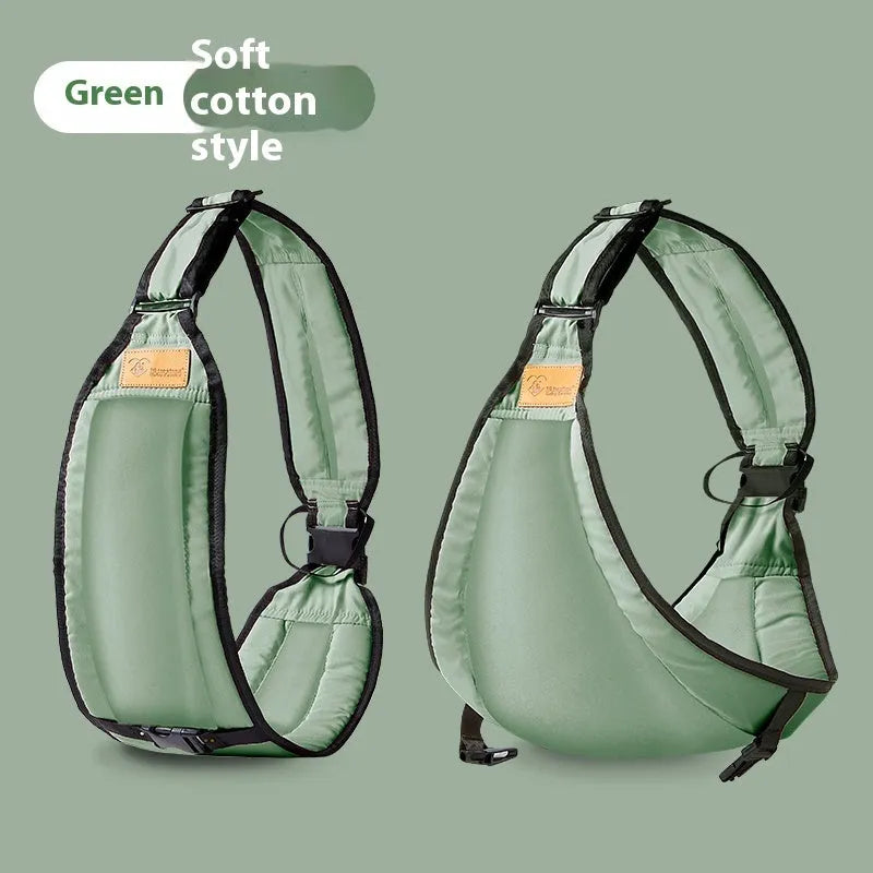 Cloth baby waist stool carrier for newborns and toddlers, shown in one of four colour options: black, green, gray, or pink.