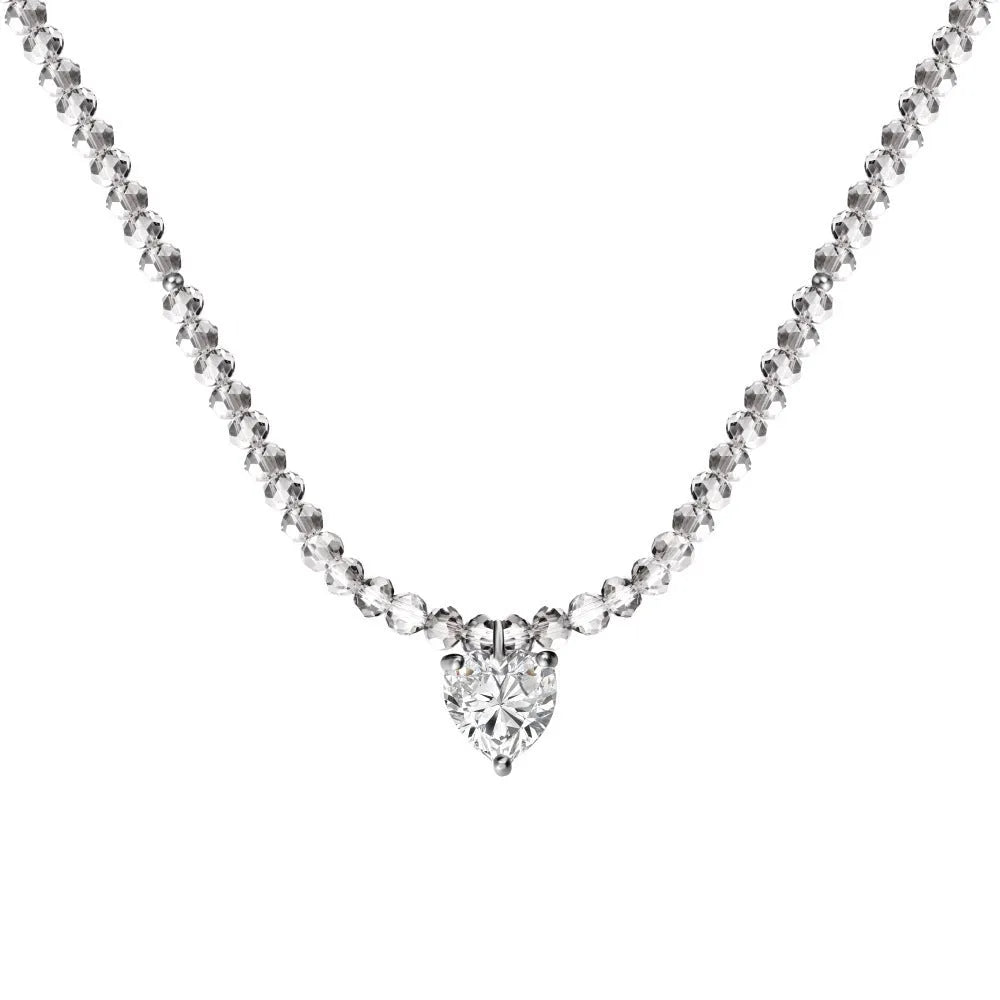 Sterling silver heart pendant necklace for women, platinum white love finish, 925 silver electroplated