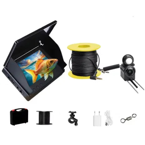 Fish finder underwater camera with 4.3-inch screen showing HD underwater visuals and temperature display