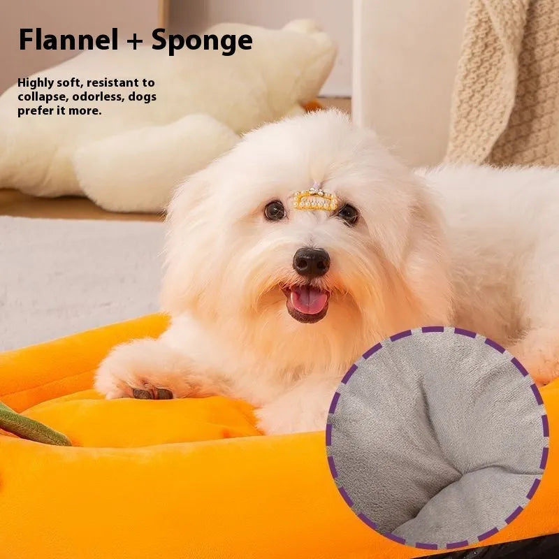 Rectangular washable dog mat with removable cover in purple, shown on a wooden floor.