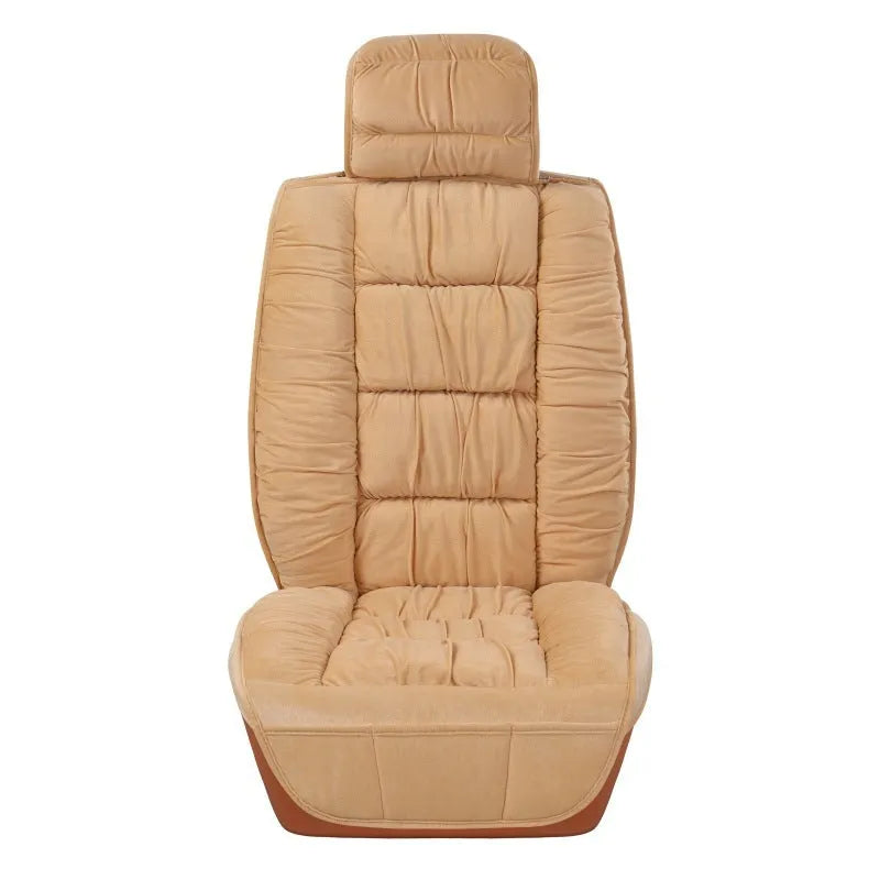 Winter short plush car seat cushion in grey, showing soft texture and fit on a car seat.