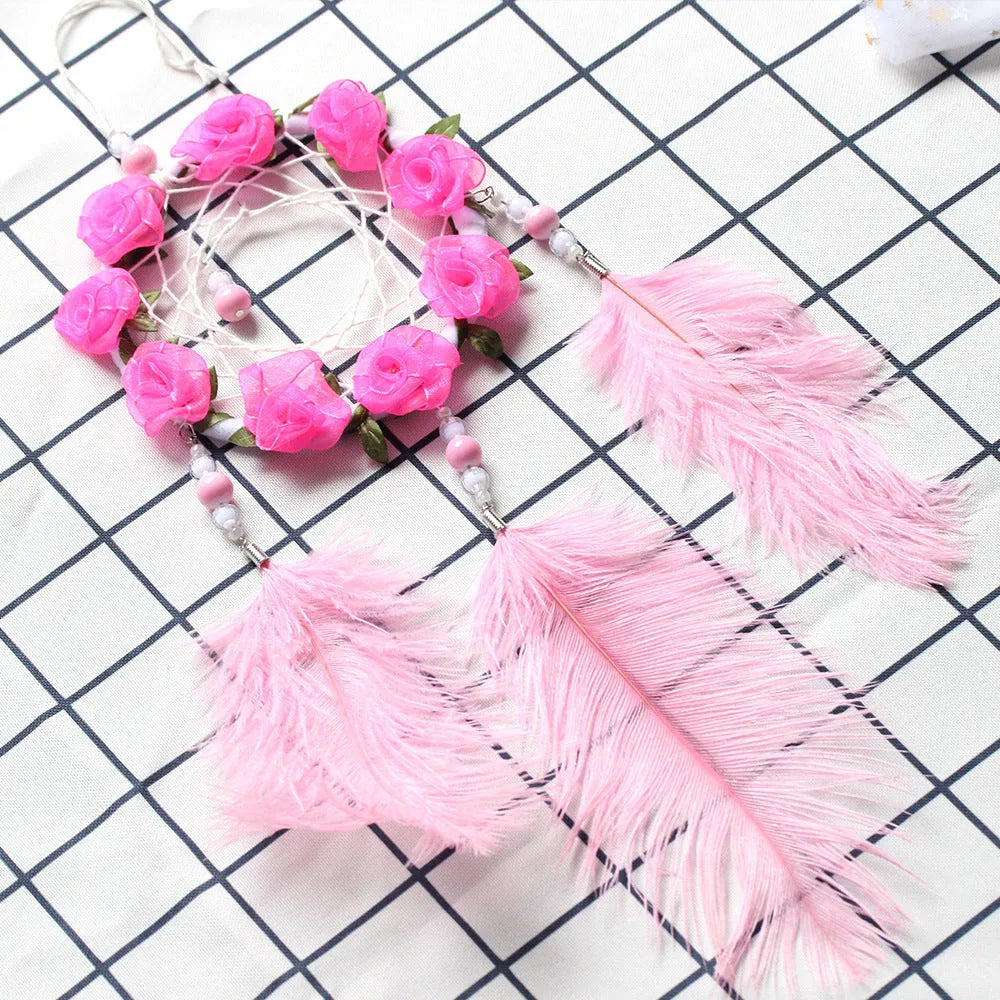 10cm pink ostrich feather dreamcatcher wall ornament with modern minimalist design