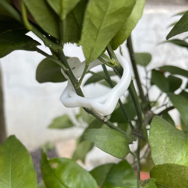 Small red cat-shaped plastic clip for plants on a white background.
