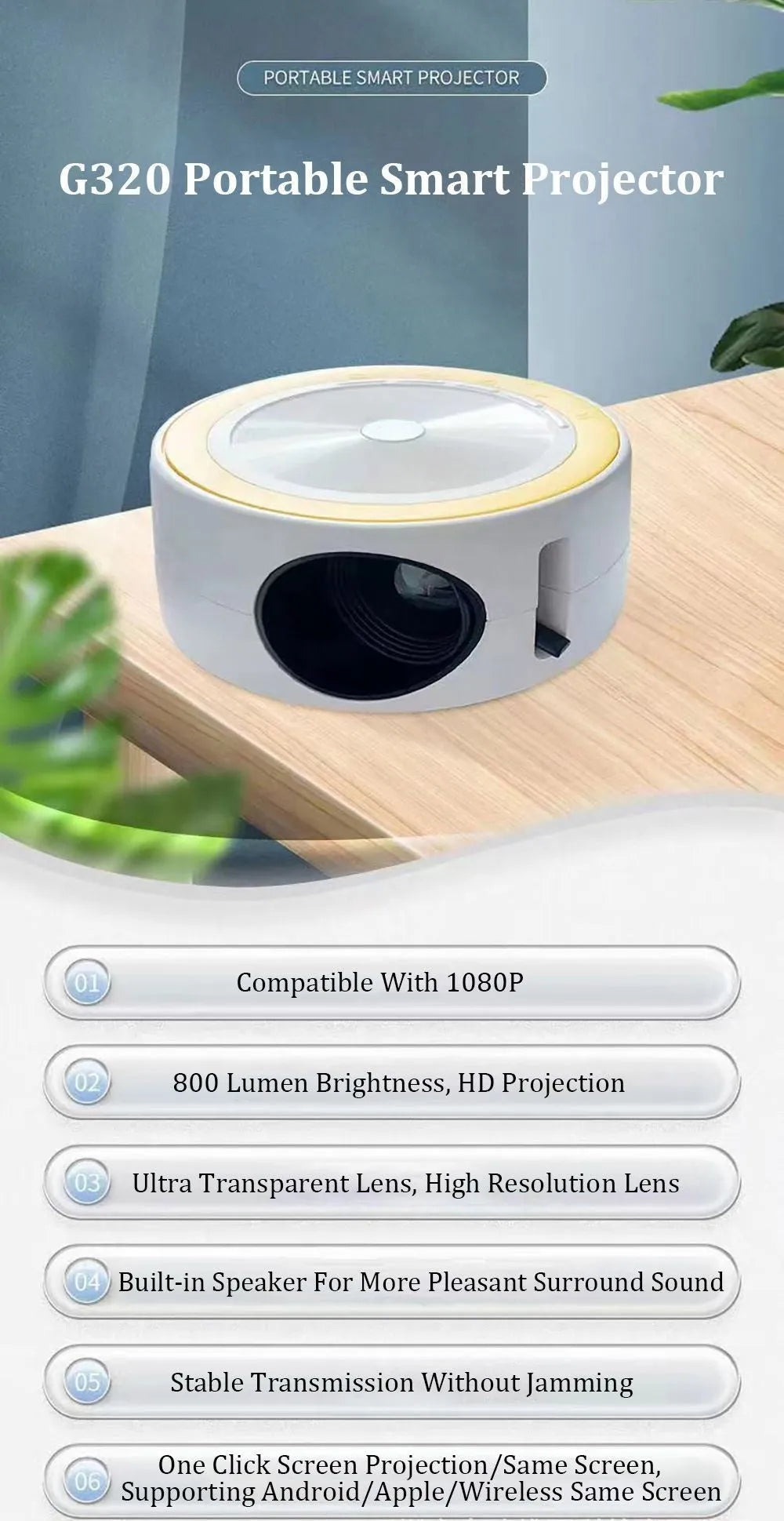 YT200 compact portable wired same screen LED projector in multiple colour options