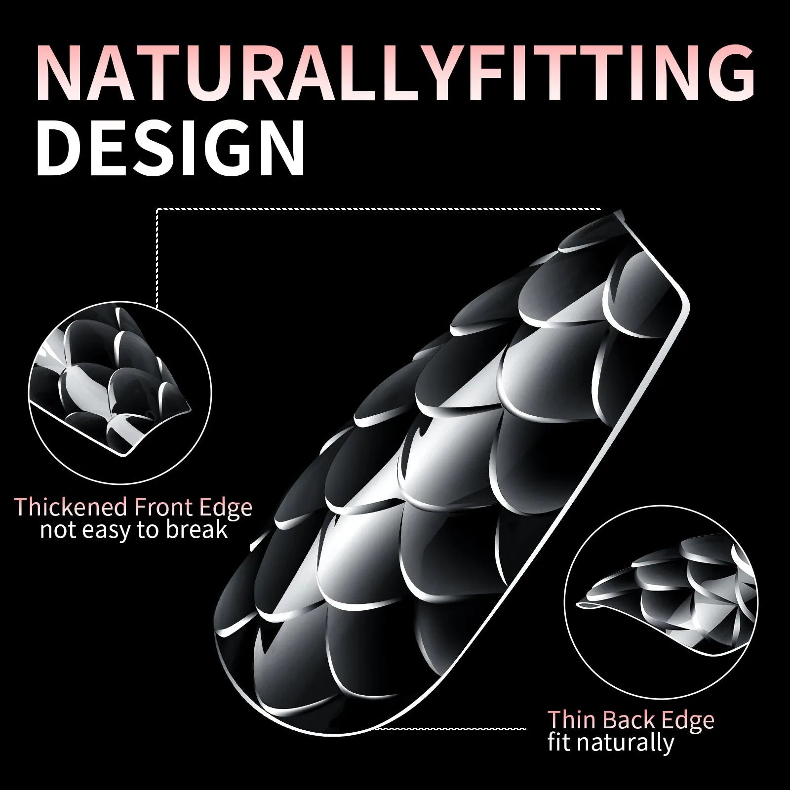 Box of 3D scale long shaping full cover false nail tips for professional nail extensions