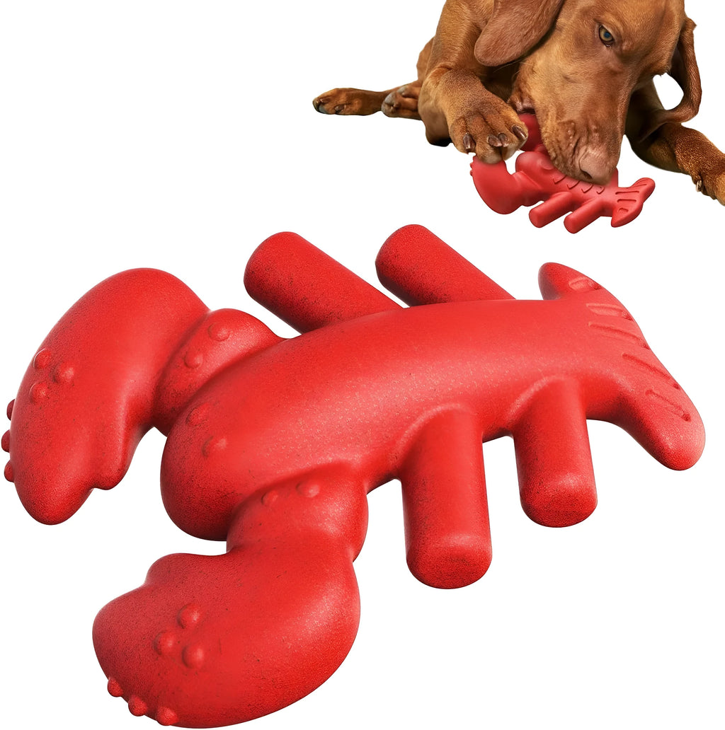 Red durable dog chew toy for large aggressive chewers, shown with size dimensions.