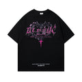 Men's black printed cotton T-shirt with retro graphic design and loose fit