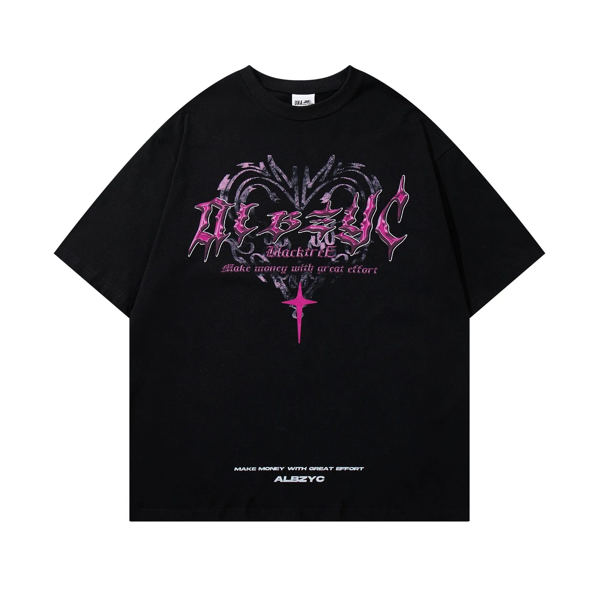 Men's black printed cotton T-shirt with retro graphic design and loose fit