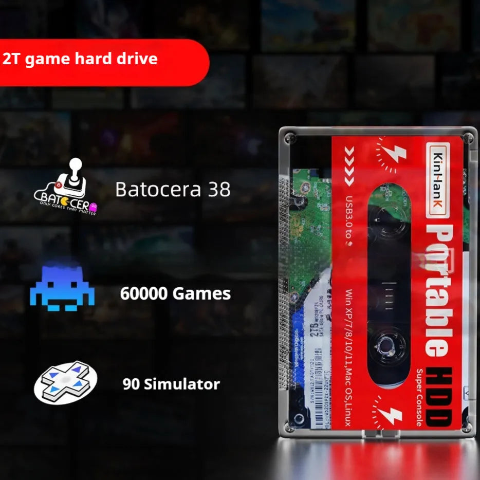 External 2TB mechanical hard disk for gaming with USB cable and protective case