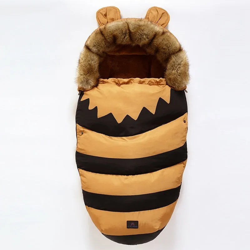 Baby warm cocoon style sleeping bag on a neutral background demonstrating solid colour design with zip closure