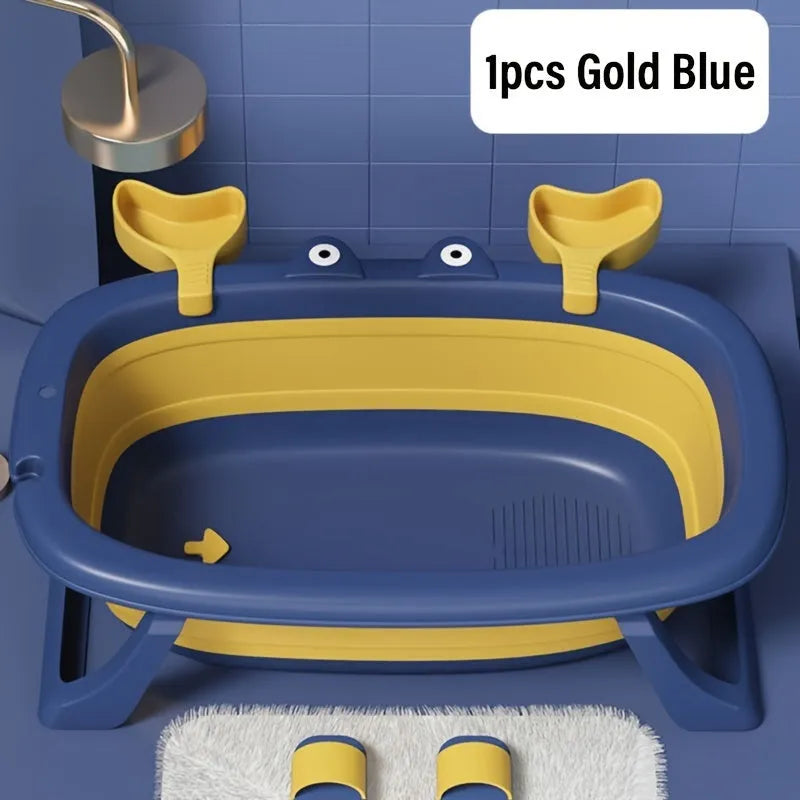 Foldable blue portable pet bath tub for small dogs and cats on a white background.