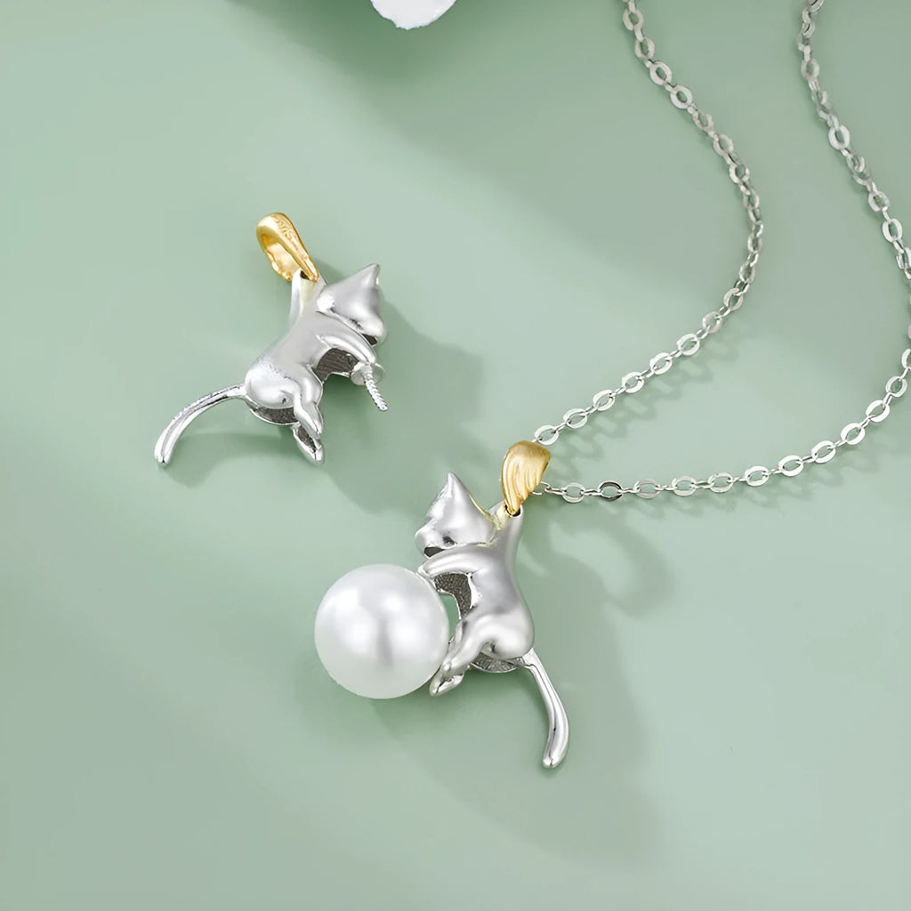 925 sterling silver clavicle chain necklace with electroplated cat charm in multiple configuration options