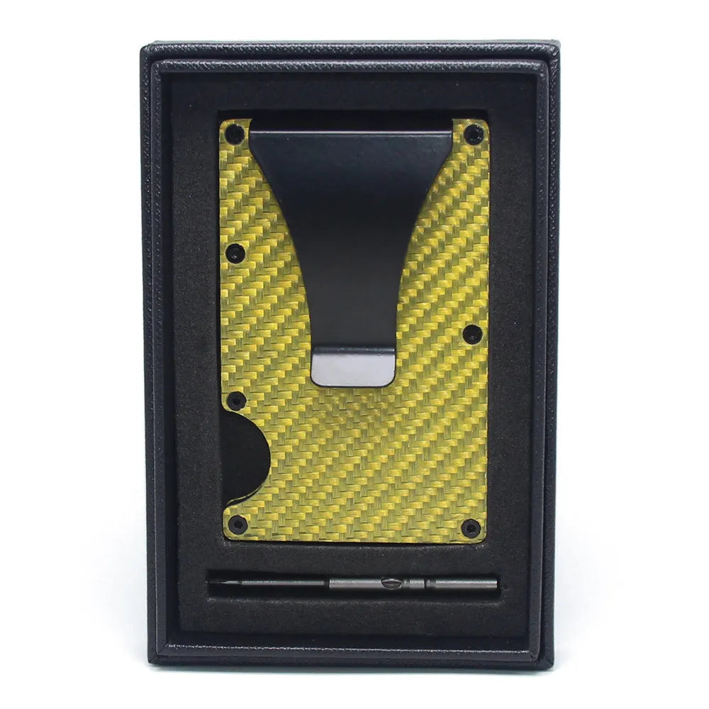 CH6600 geometric card holder in black carbon fibre showing slim 8mm profile and card slots.