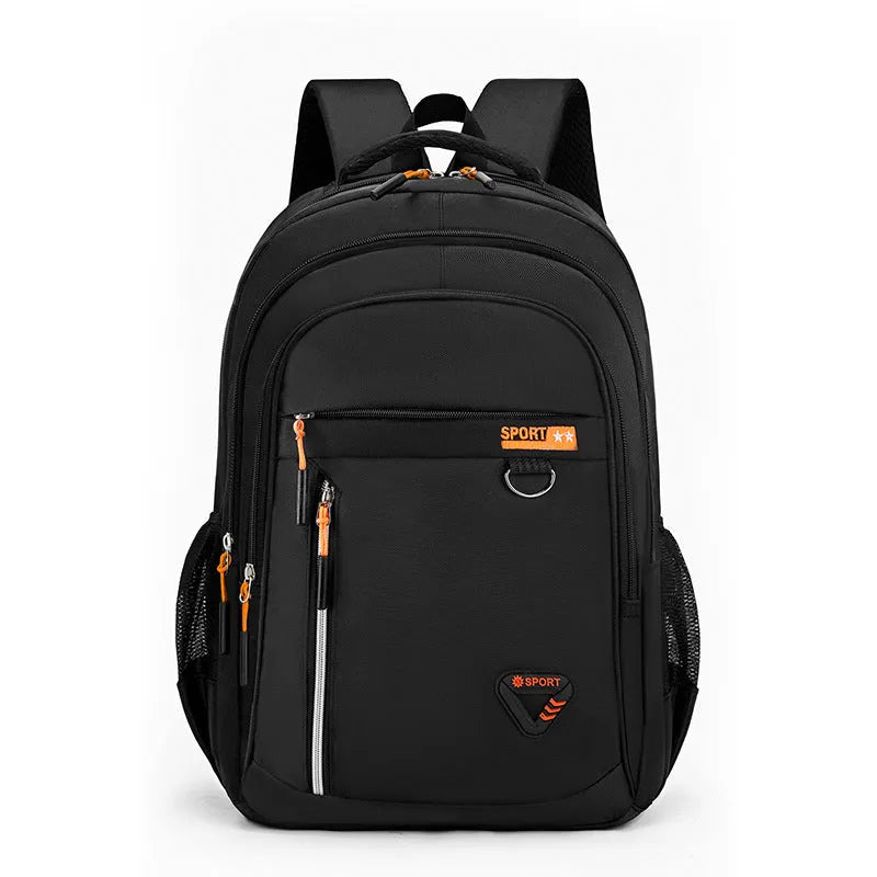 Men's expandable Oxford cloth business computer backpack with decorative stitching and plaid detail