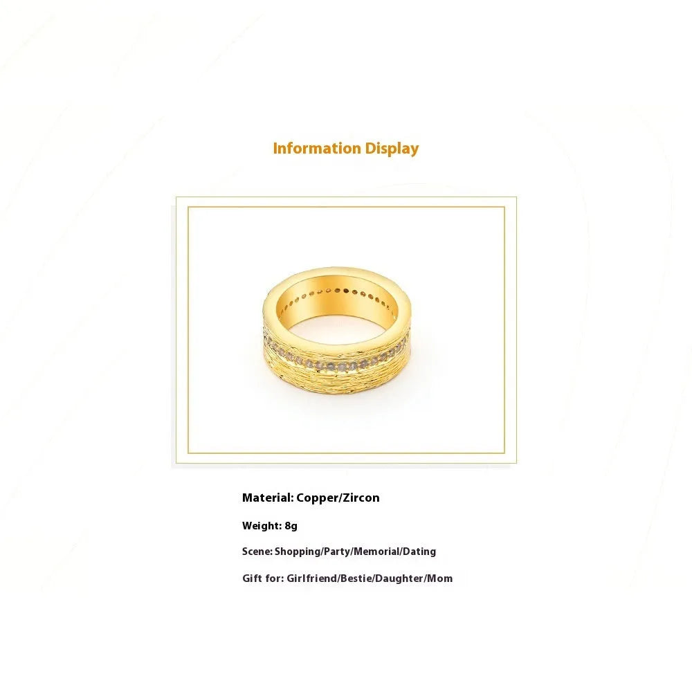 Women's gold geometric ring with Zircon stone on copper band