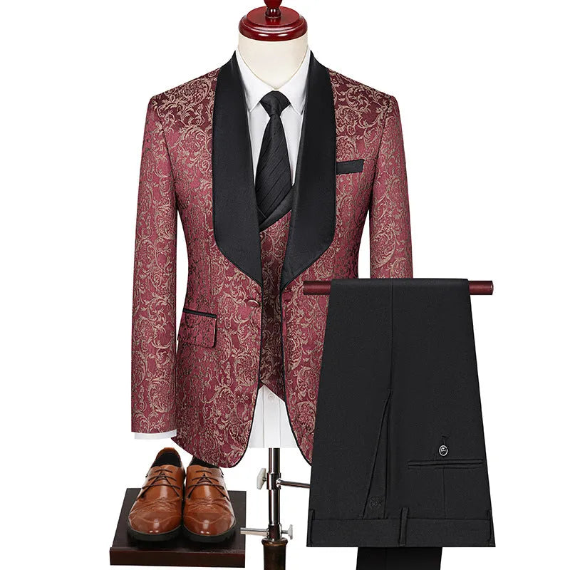 Men's jacquard slim fit suit in blue, acetate fibre blend, with structured jacket and trousers