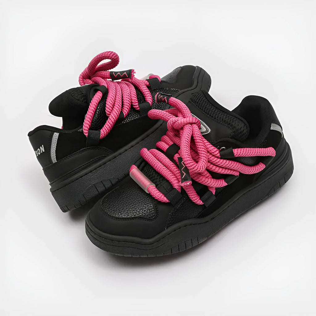 Unisex lace-up casual shoes with a thick rubber sole and mesh lining in denim blue.