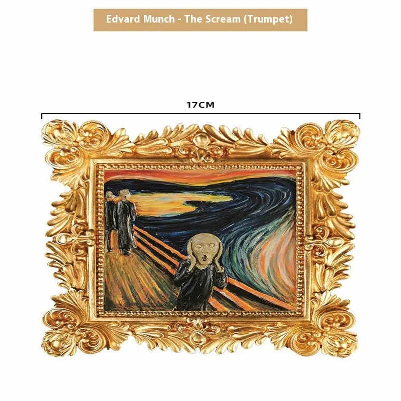 DIY hand drawn oil painting kit showing epoxy pottery base, propylene paints, brushes, and a completed framed Van Gogh 'Starry Night' example.